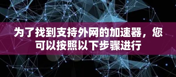 为了找到支持外网的加速器，您可以按照以下步骤进行